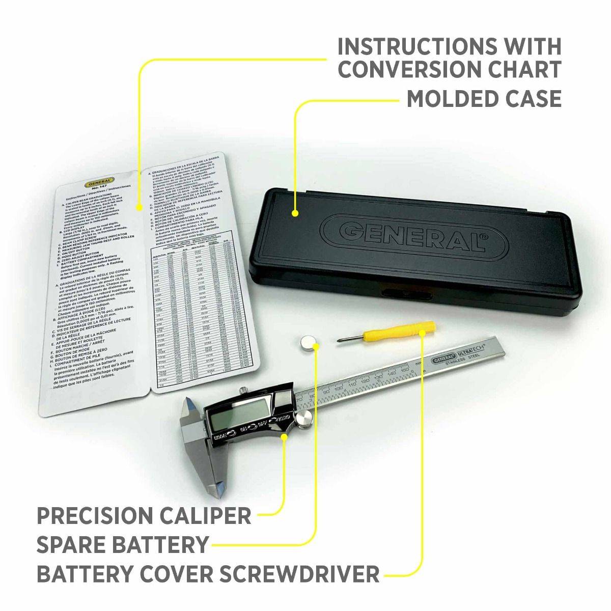 Digital Fractional Caliper with Extra-Large LCD Screen, 3 Mode Display, 6-Inches
