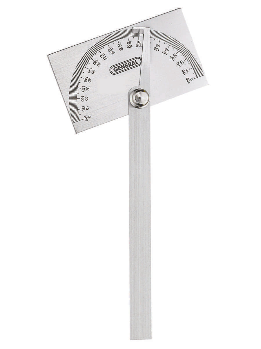 ANGLE-IZER® Square Head Stainless Steel Angle Protractor, 0 to 180 Degrees, 6-Inch Arm