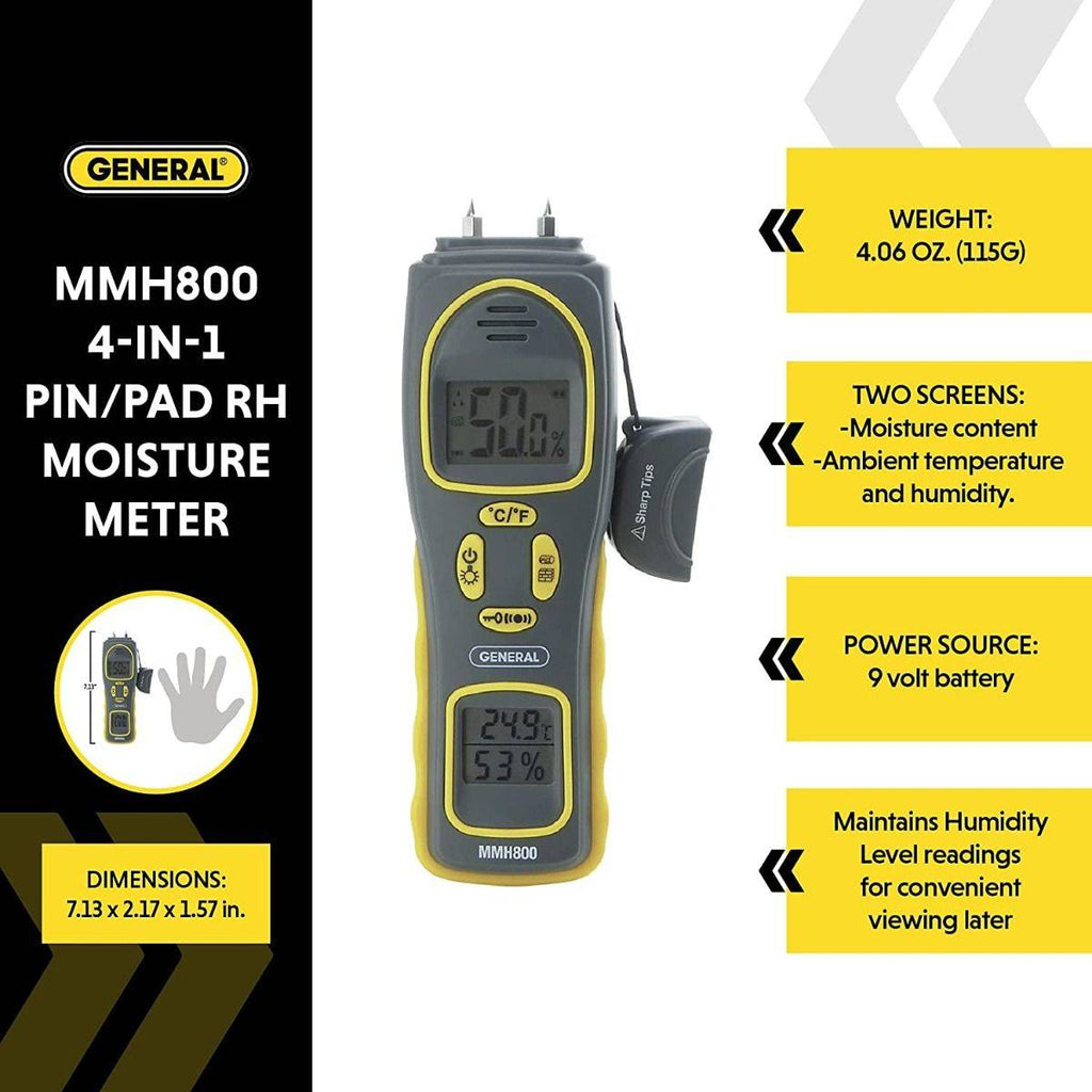 Pin/Pinless Moisture Meter with Temperature and Humidity