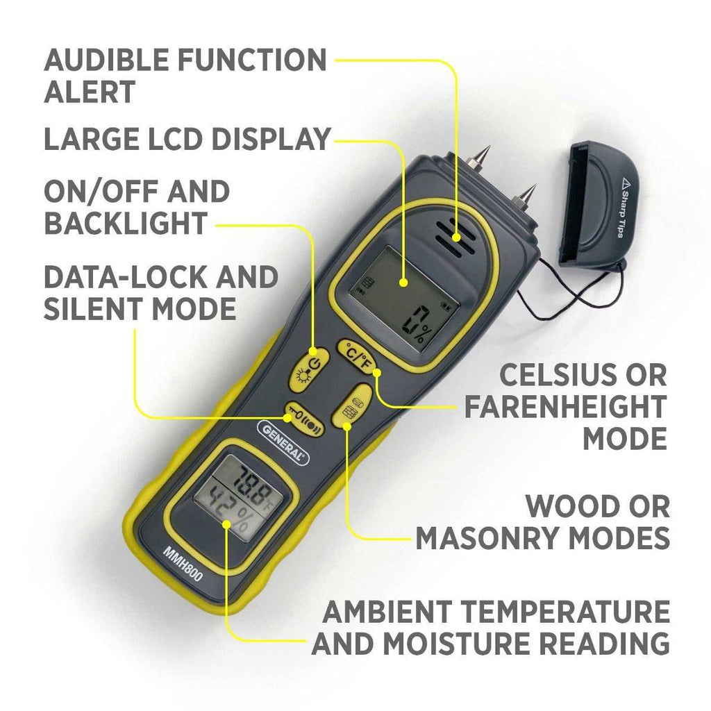 Pin/Pinless Moisture Meter with Temperature and Humidity