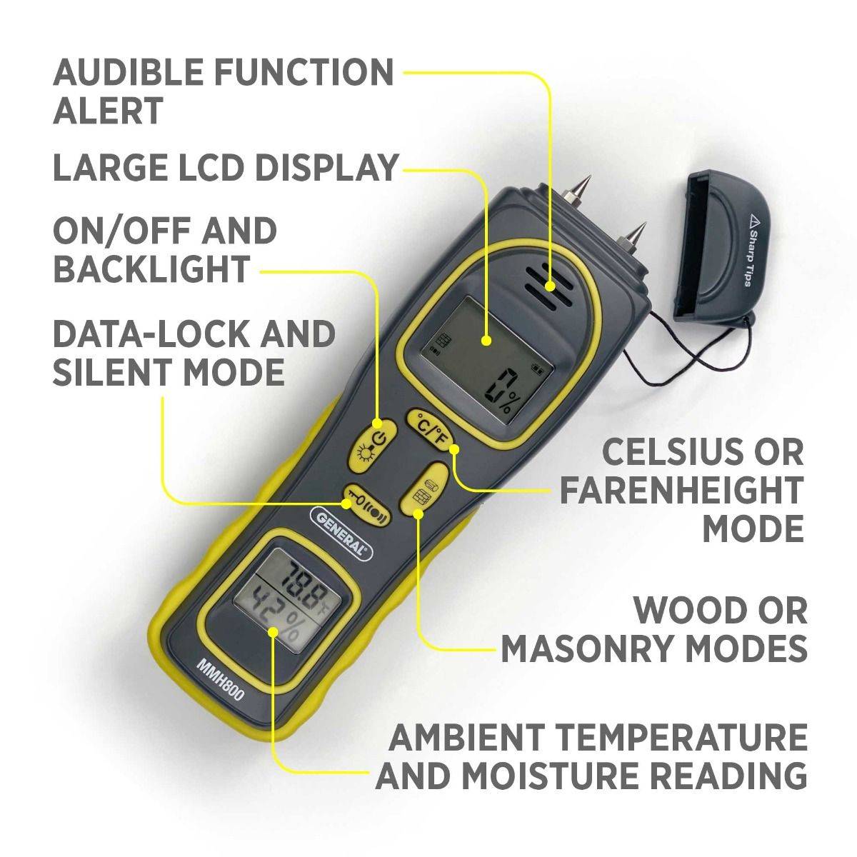 Pin/Pinless Moisture Meter with Temperature and Humidity