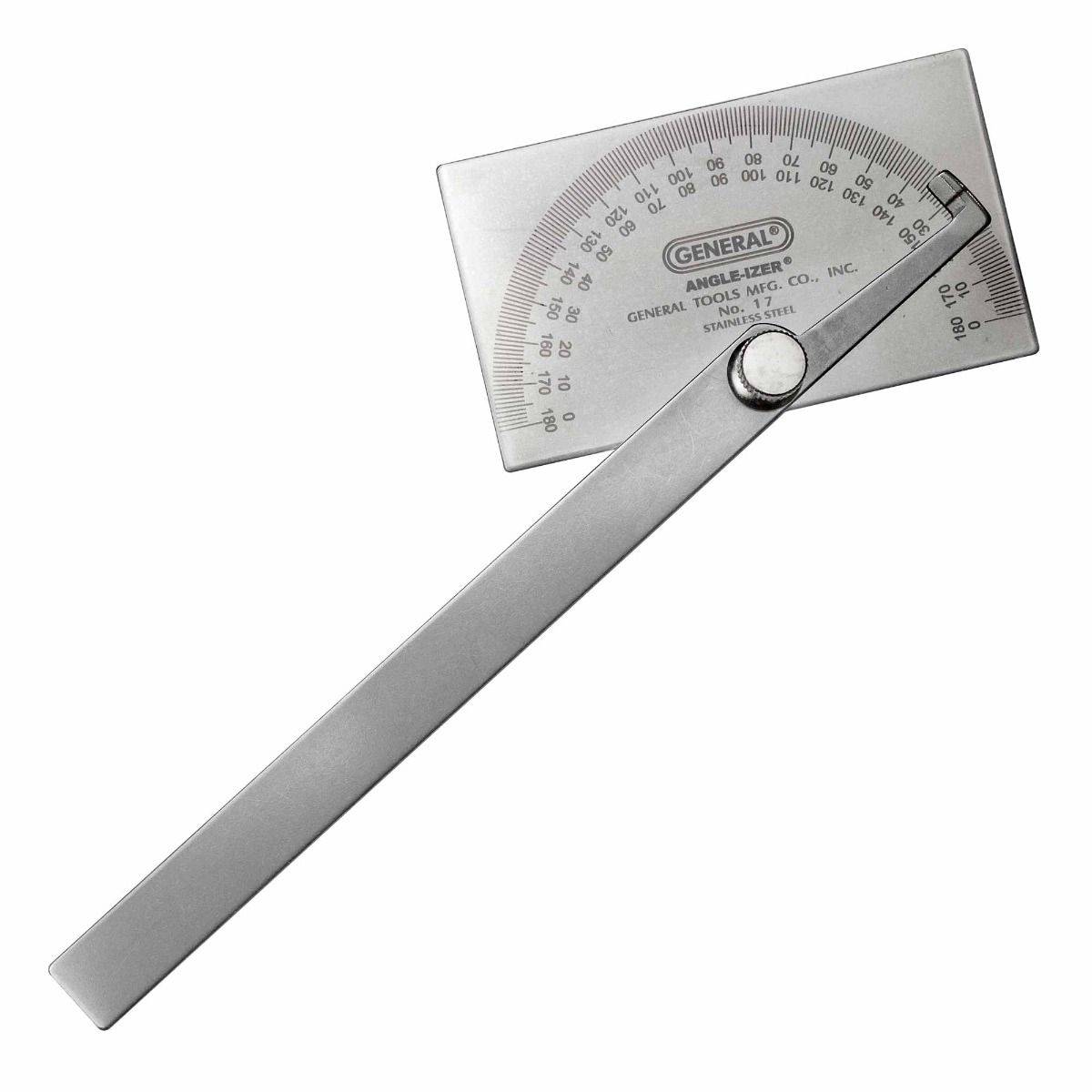 ANGLE-IZER® Square Head Stainless Steel Angle Protractor, 0 to 180 Degrees, 6-Inch Arm