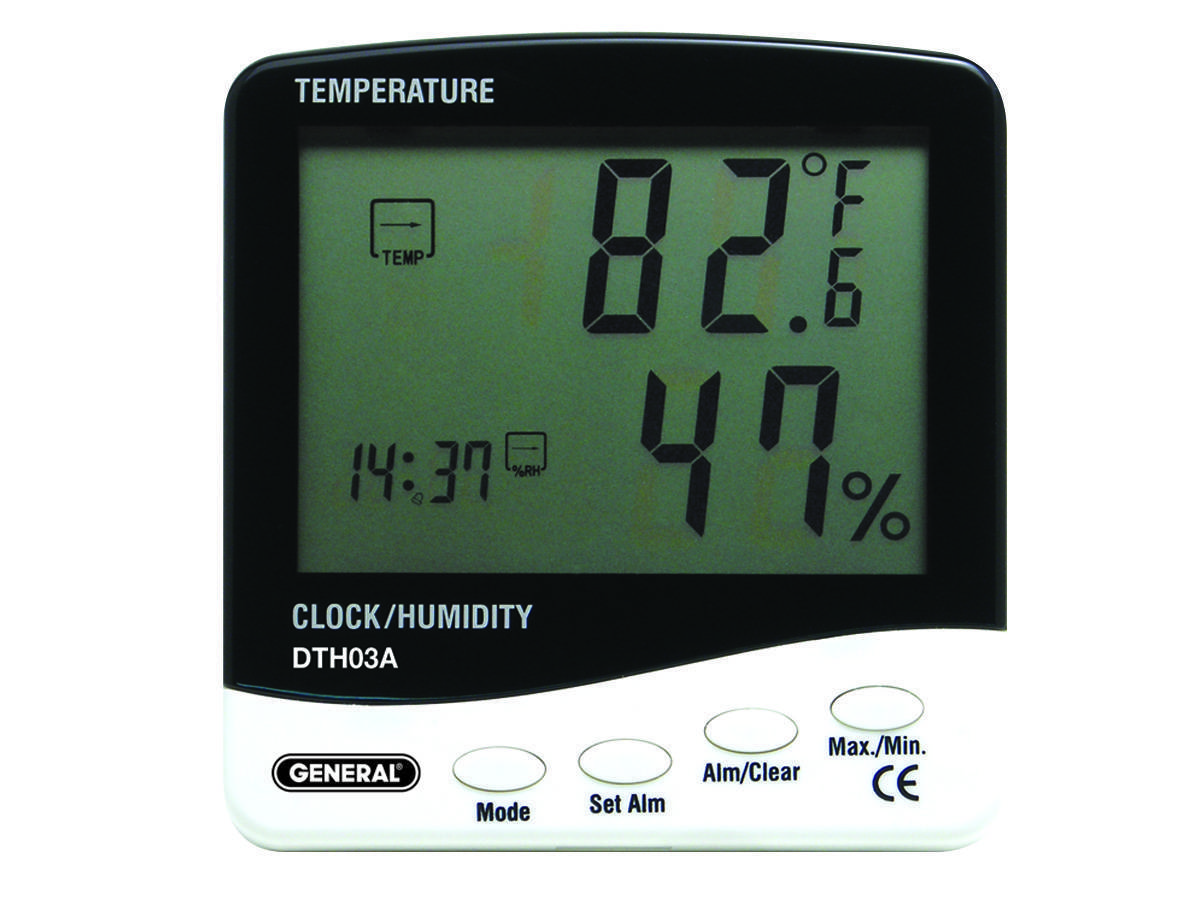 General Jumbo Display Digital Temperature/Humidity Monitor Clock Alarm #DTH03A