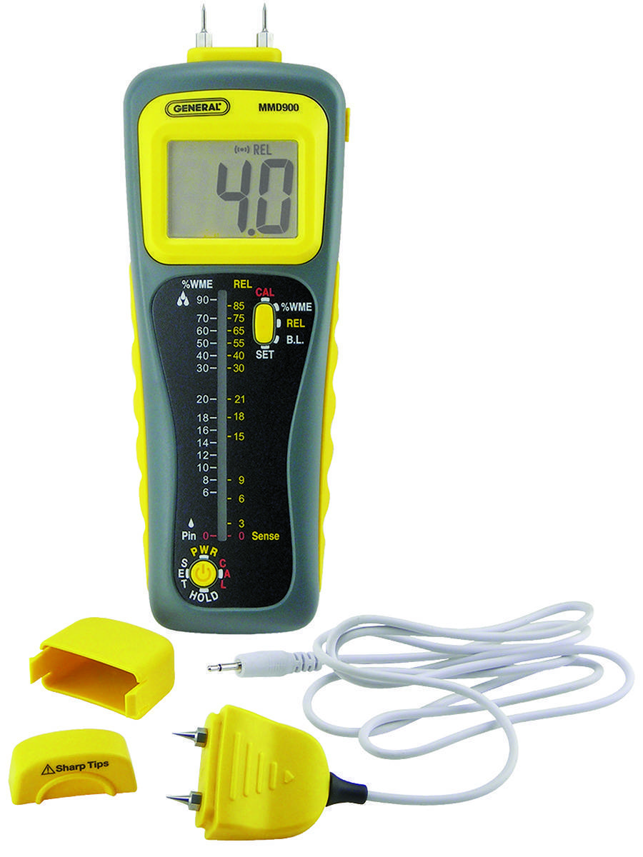 Pin Type or Pinless Deep Sensing with Remote Probe General Tools MMD900 Moisture Meter